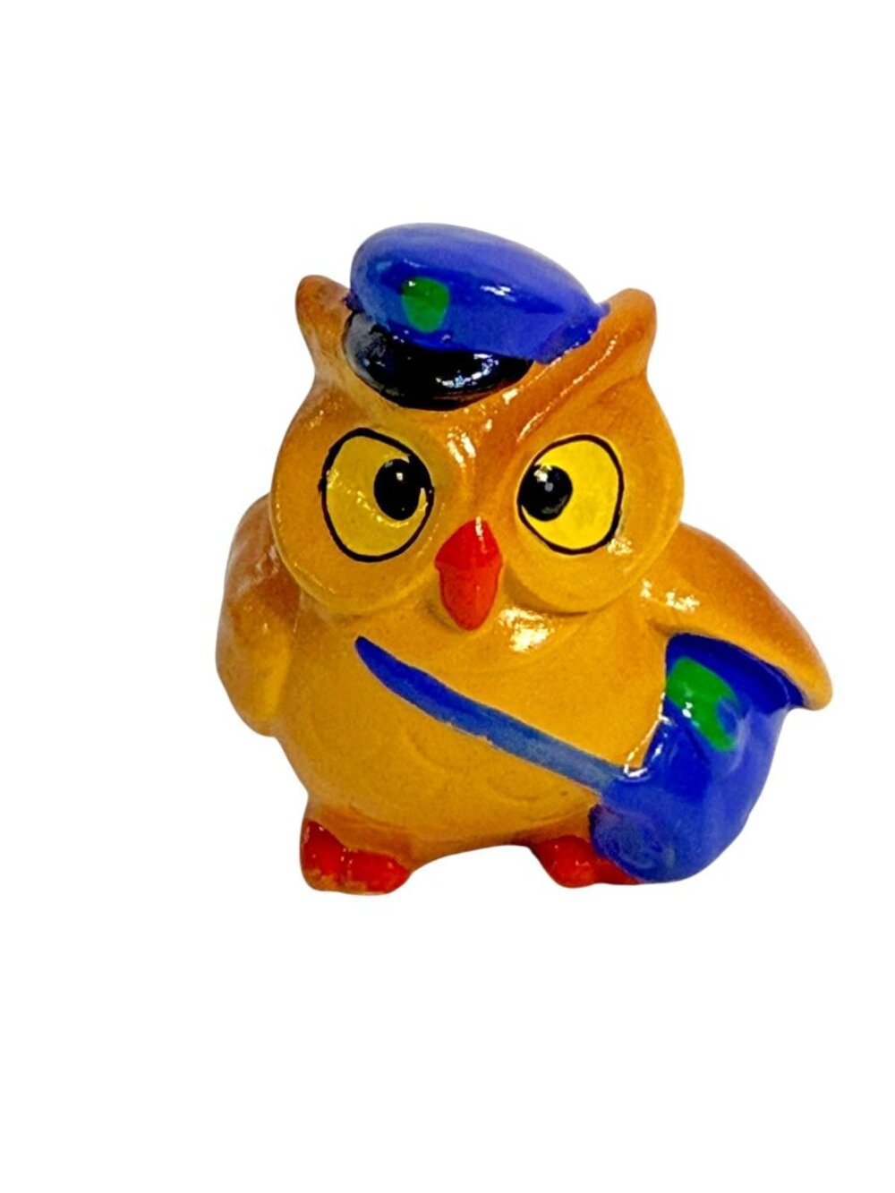 Vintage Owl Figurine Mailman 2" Ceramic Sri Lanka